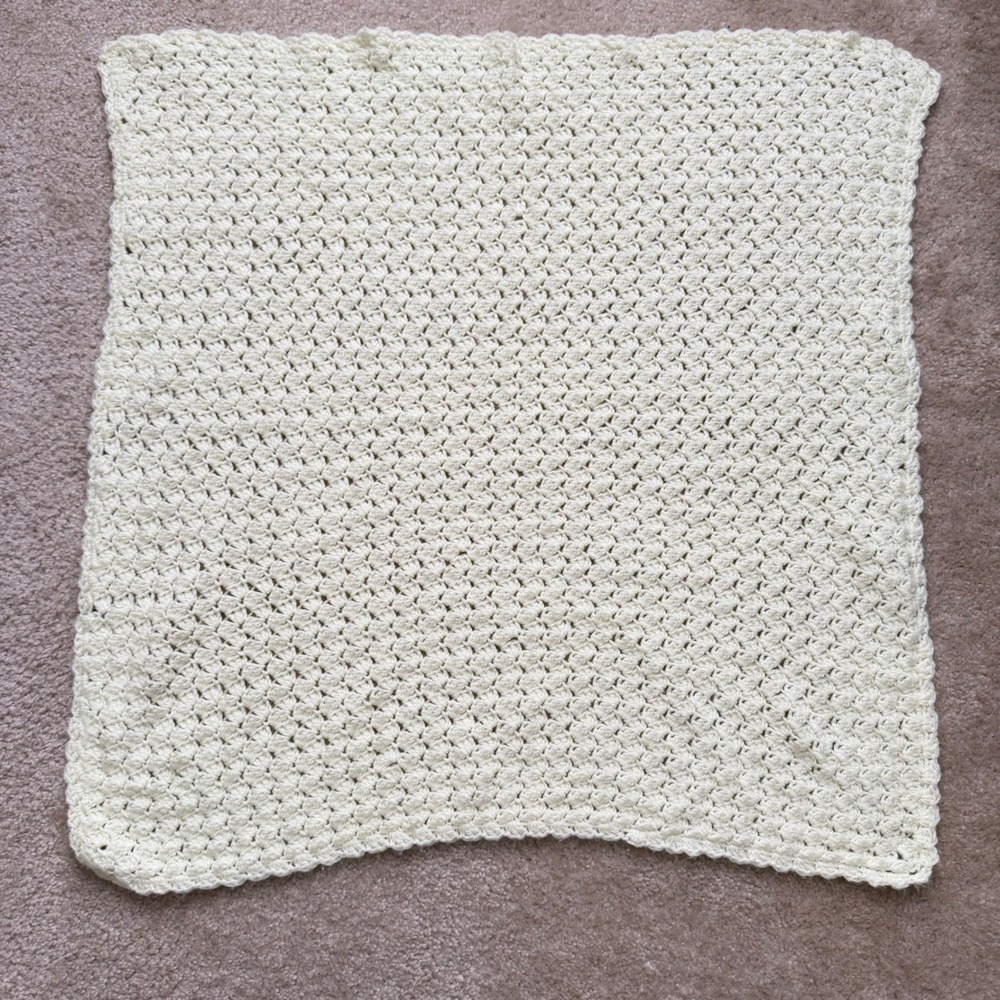 Handmade Crochet Baby Blanket 30x30 Yellow Textured Square Afghan